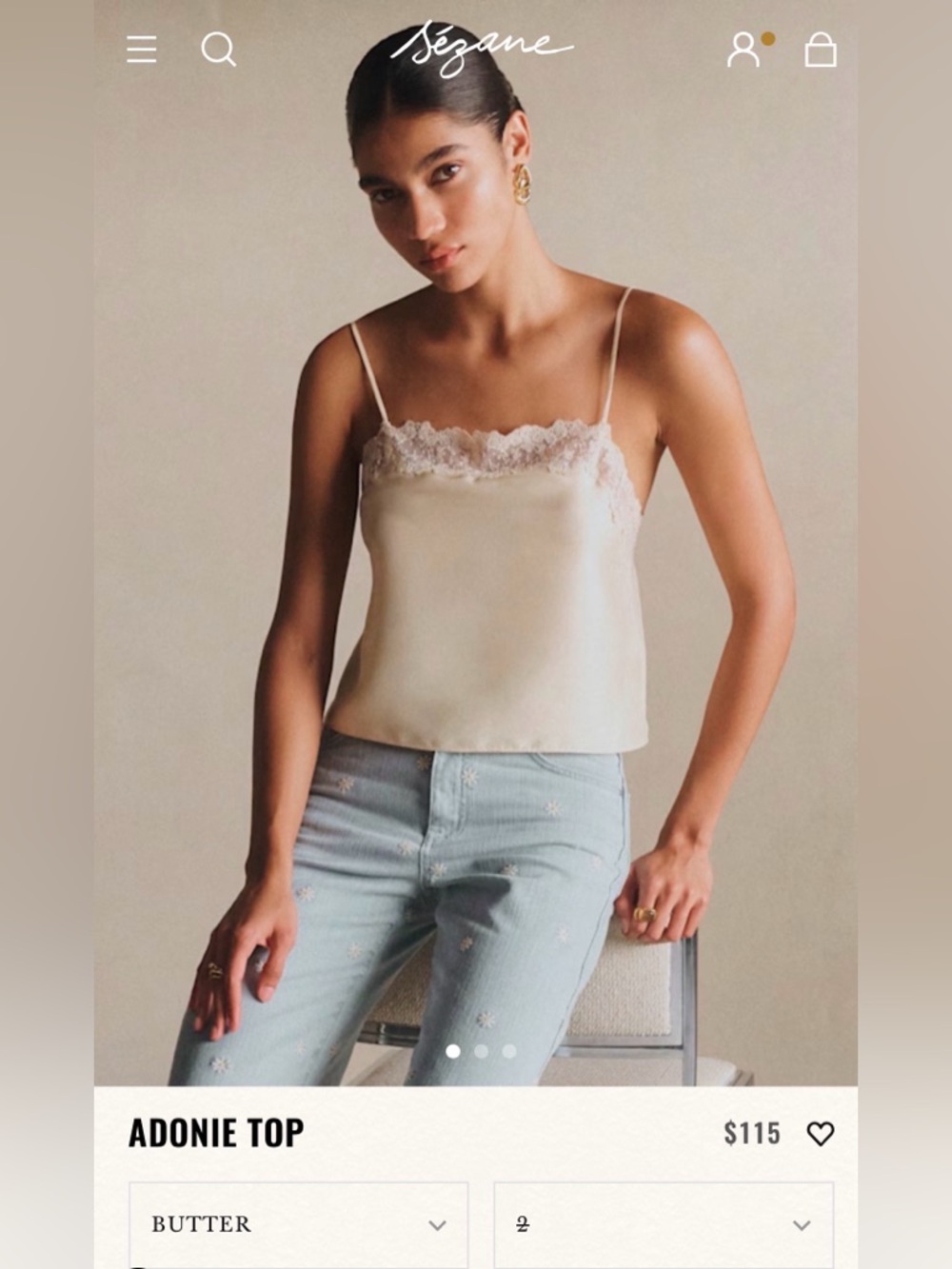 Sezane Adonie Butter Lace-Trim Silk Camisole